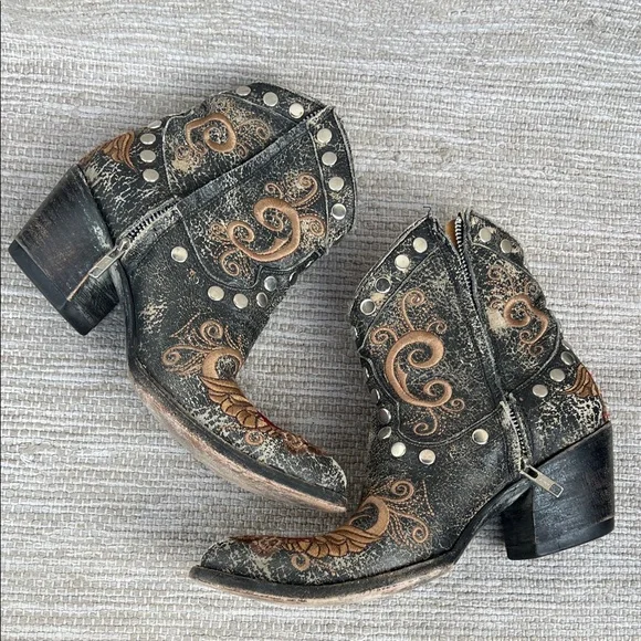 Old Gringo Little G Heart Crackle Distressed Leather Western Boots Size 7 - Picture 9 of 16